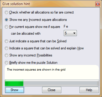 Selecting a type of hint