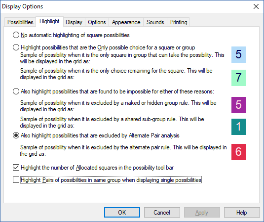 Highlighting options