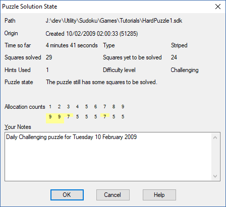 Puzzle solve status